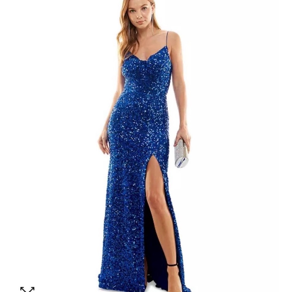 Royal Blue Sequin Prom Formal Gown Maxi Dress Slit Size 7/8
